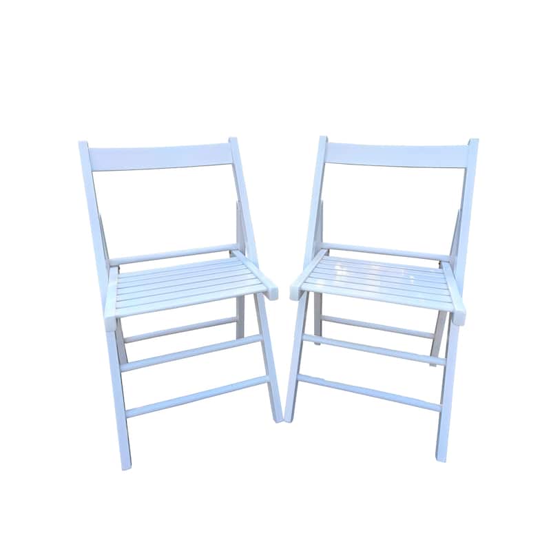 Set of 2 Solid Wood Folding Chairs with Slatted Seat, Open Back, Fully Assembled for Indoor & Outdoor Use