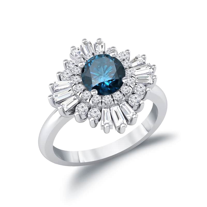 Auriya 14k Gold 1 1/2ctw Ballerina Halo Blue Diamond Engagement Ring (G-H, VS1-VS2)