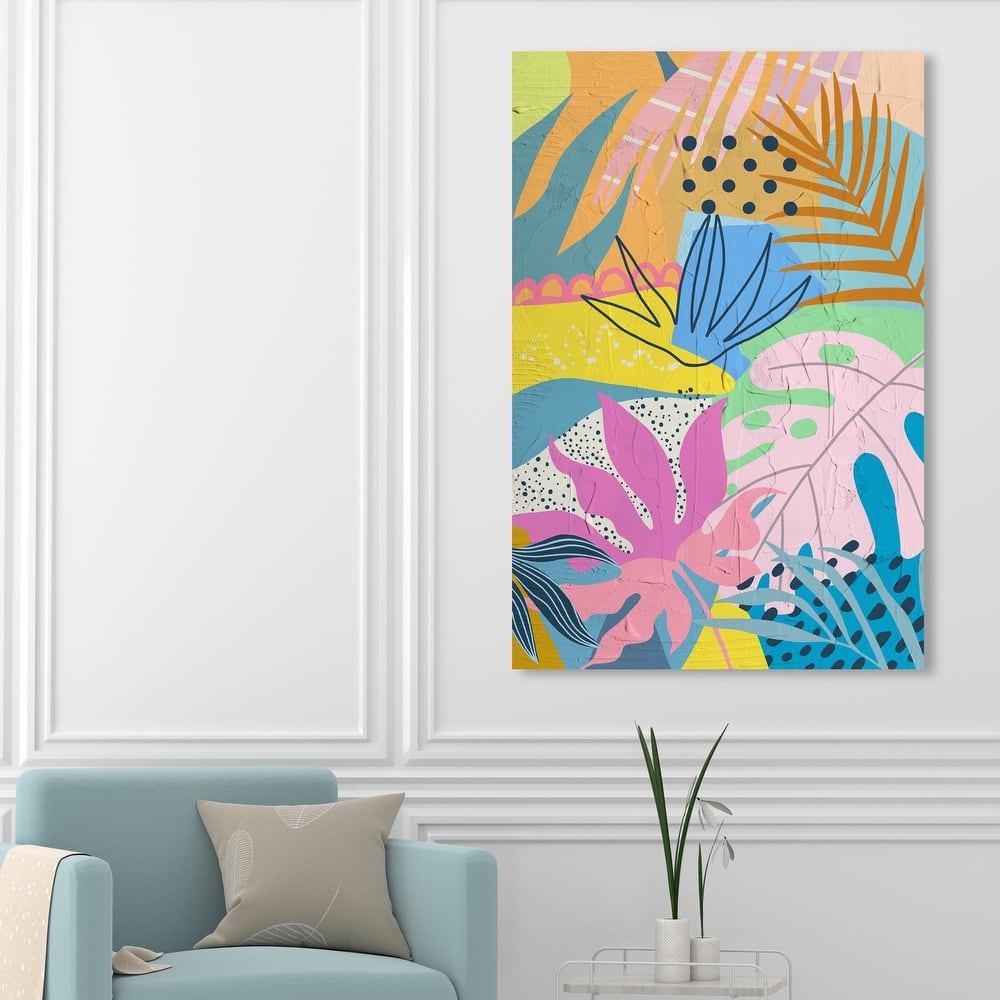 Wynwood Studio Canvas Floral and Botanical Abstract Floral Bash Pink and Mid-Century Modern Wall Art Canvas Print