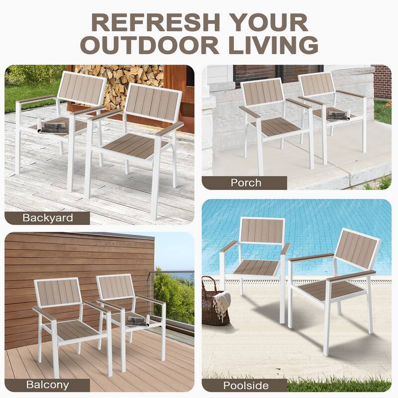 Patio 2-Piece Dining Chairs, Outdoor Faux Wood Chairs Stackable Design