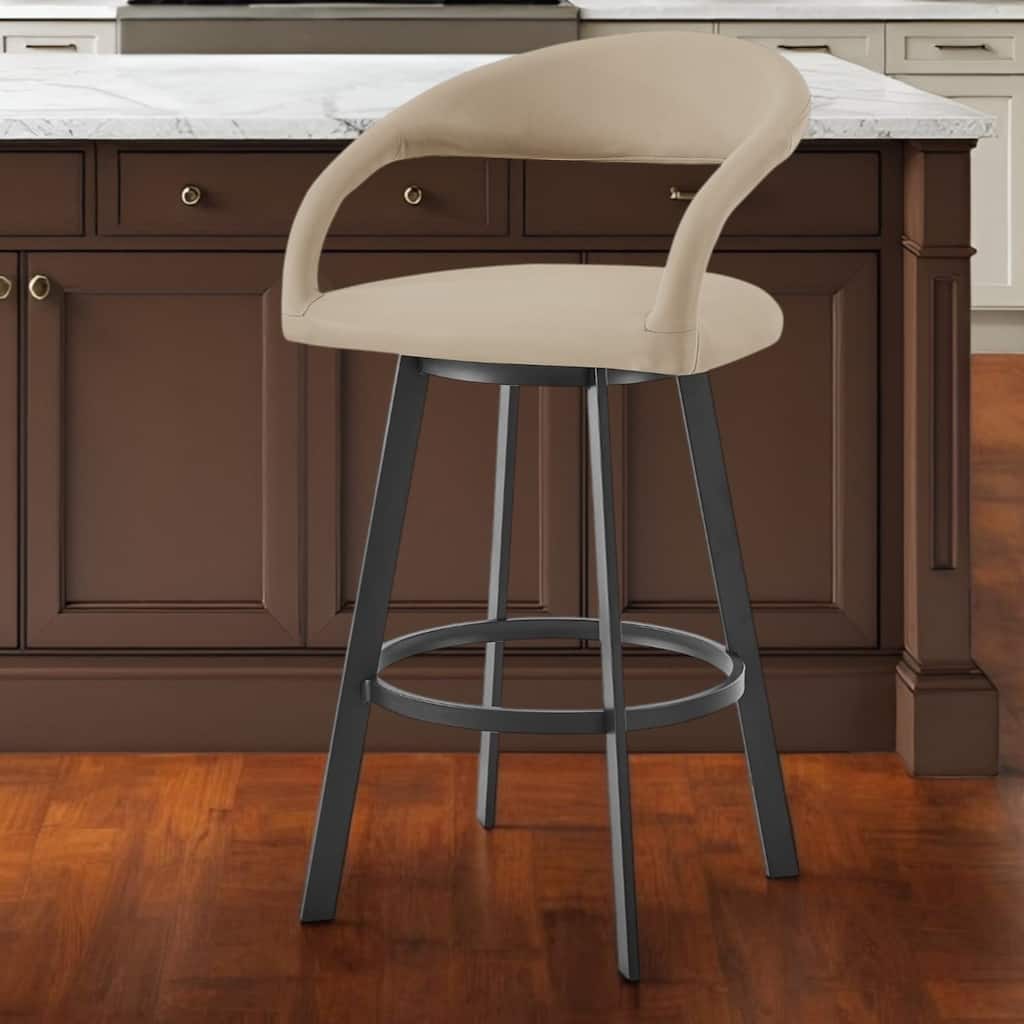 HomeRoots 26" Beige and Black Faux Leather and Iron Low Back Counter Height Swivel Bar Chair
