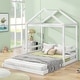 preview thumbnail 1 of 14, Wooden Full Size House Kids Bed Frame with Guardrail for Fun Sleeping Space, Safety Guaranteed, Easy to Assemble, White White