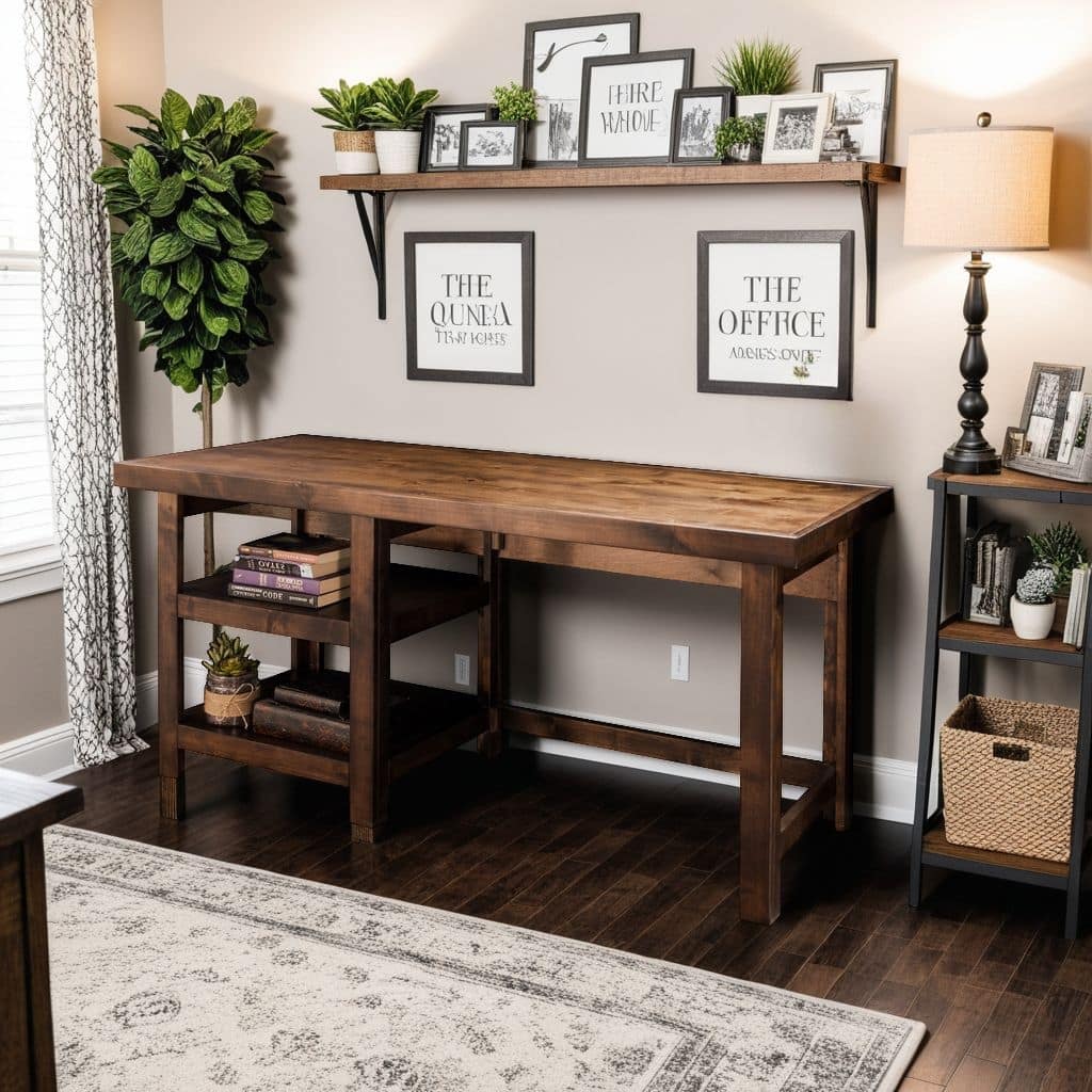 Bridgevine Home Sausalito 60 inch Workstation Desk, No Assembly Required, Whiskey Finish