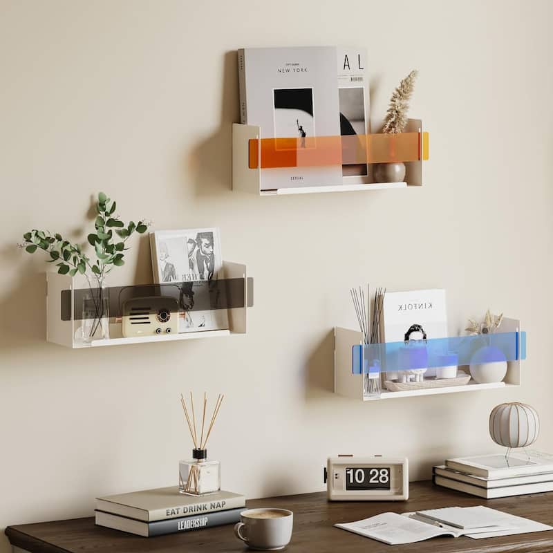 Sttoraboks Metal Floating Shelf,Set of 3 Wall Mounted Shelves, with Acrylic Panels
