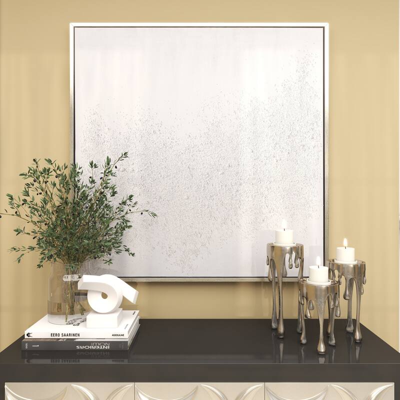 Canvas Abstract Framed Wall Art with Silver Frame - White - CosmoLiving by Cosmopolitan