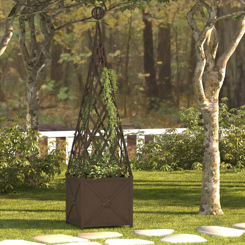 SAFAVIEH Outdoor Patio Furniture Caledonia Trellis Planter - 22"W x 22"D x 98"H