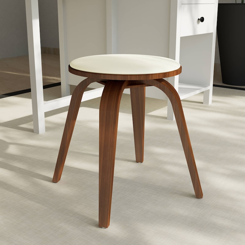 18 in. Leather Counter Stool Round Swivel Seat Poplar Wood Legs