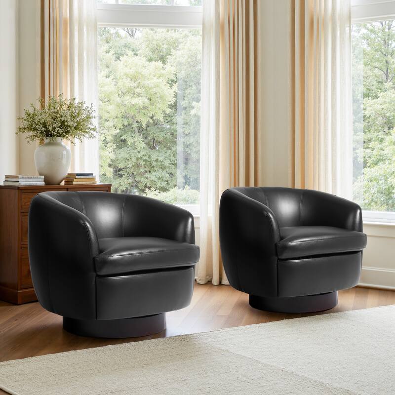 Upholstered Swivel Barrel Chair Set of 2