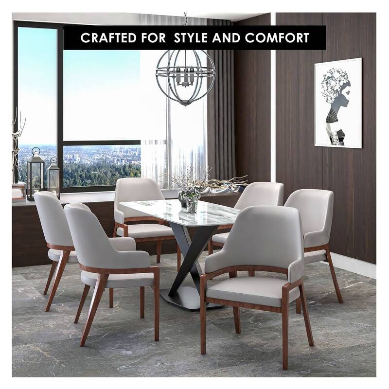 Ethora Leather Dining Chair with Curved Open Back and Rubberwood Legs Set of 4