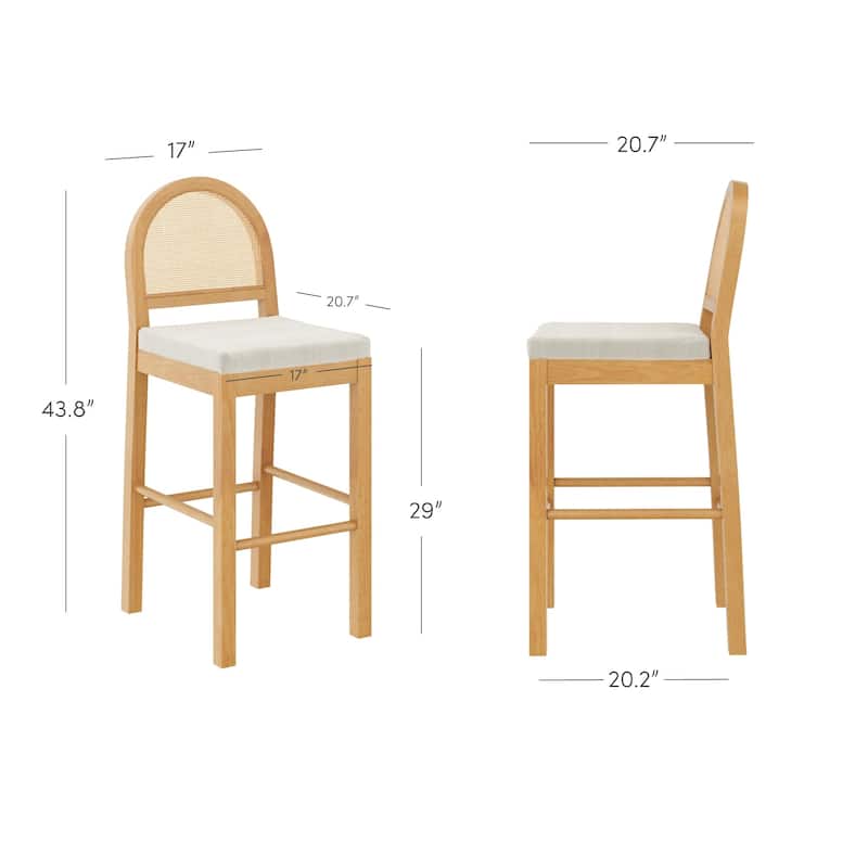 Bailey Boucle Upholstered Rattan Bar Stool or Counter Height Stool with Natural Rattan Woven Back For Kitchen Island