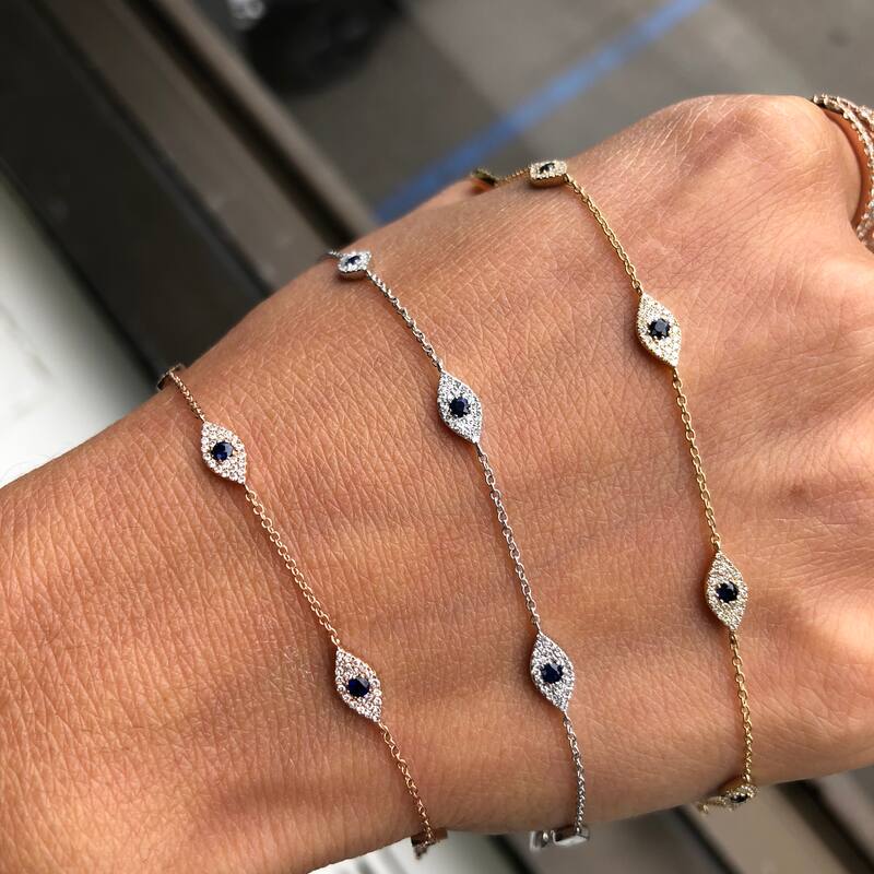 Joelle Collection Evil Eye Diamond Bracelet - Blue Sapphire With 14K Gold Bracelet Elegant Gift Stackable Brcaelet