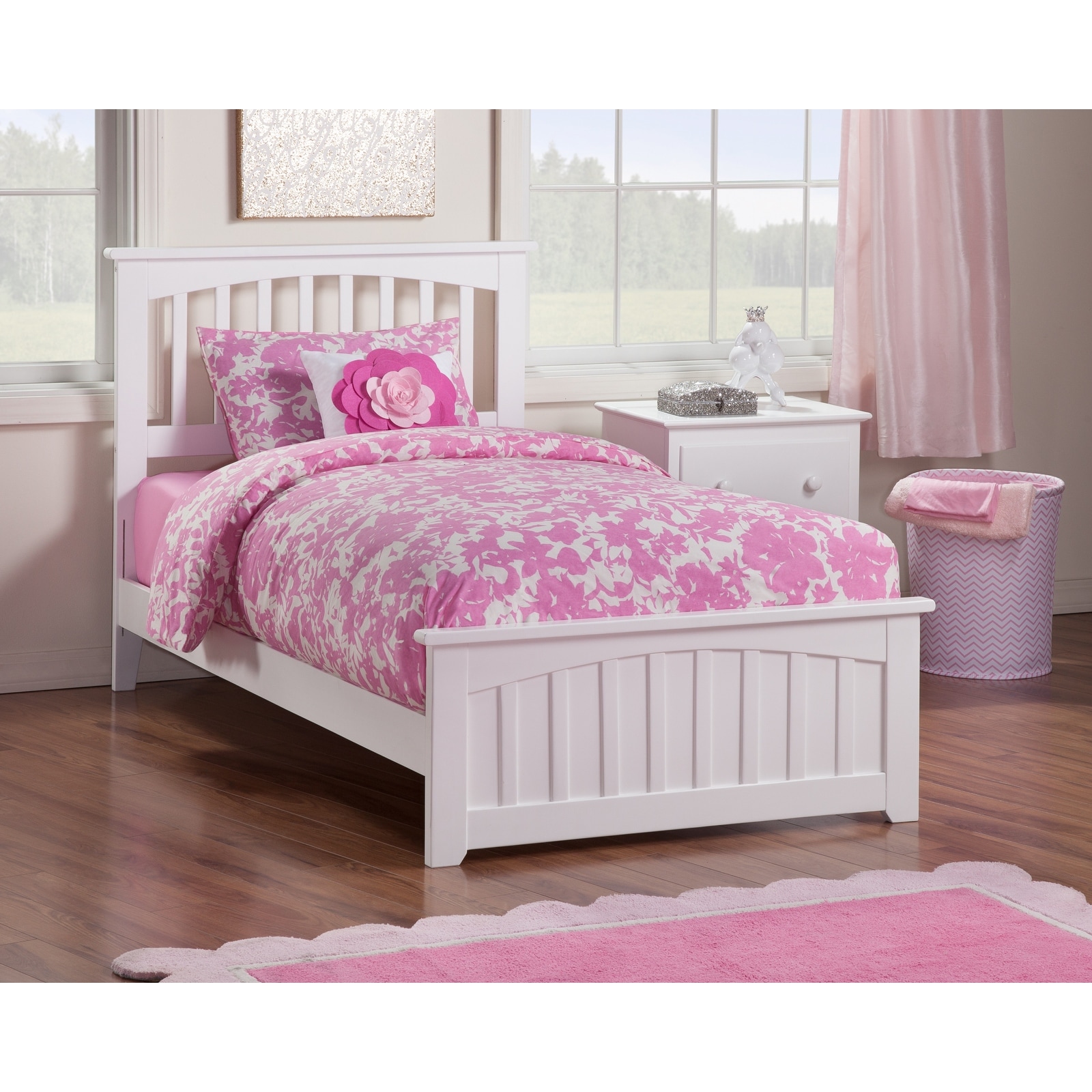 Mission Twin XL Foundation Bed Frame with Matching Footboard in White