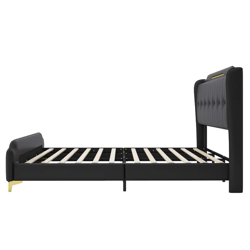 King Platform Bed - PU Leather - Wingback Style