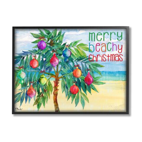 Stupell Industries Merry Beachy Christmas Holiday Palm Framed Giclee Texturized Wall Art, Design By Paul Brent