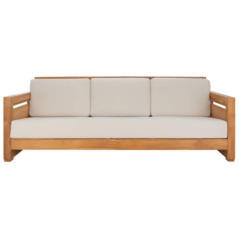 SAFAVIEH Couture Guadeloupe Outdoor Teak 3-Seat Sofa