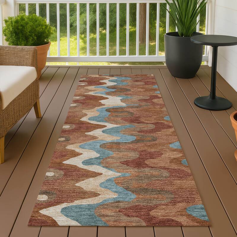 Machine Washable Indoor/ Outdoor Modern Mason Chantille Rug - Paprika - 2'3" x 7'6"