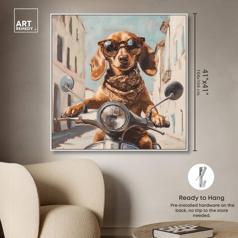 Doxxie on a Scooter Drive Canvas by Art Remedy