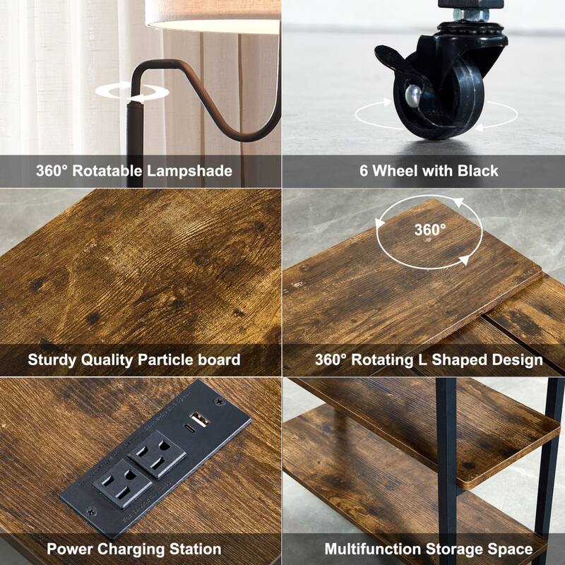 L-shaped Computer Desk with Desk Lamp, Wheels and Shelves