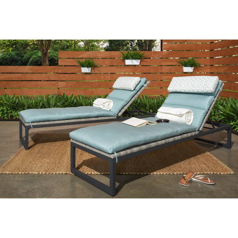 Milo Gray 2 Piece Sunbrella Outdoor Patio Chaise Lounges