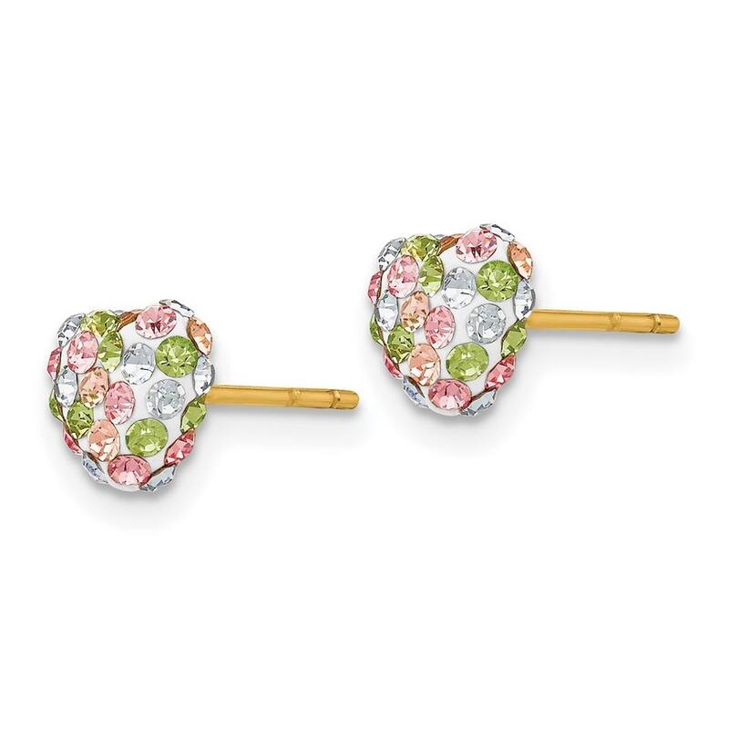Curata 14k Yellow Gold Polished Pastel Rainbow Crystal 6mm Heart Post Earrings