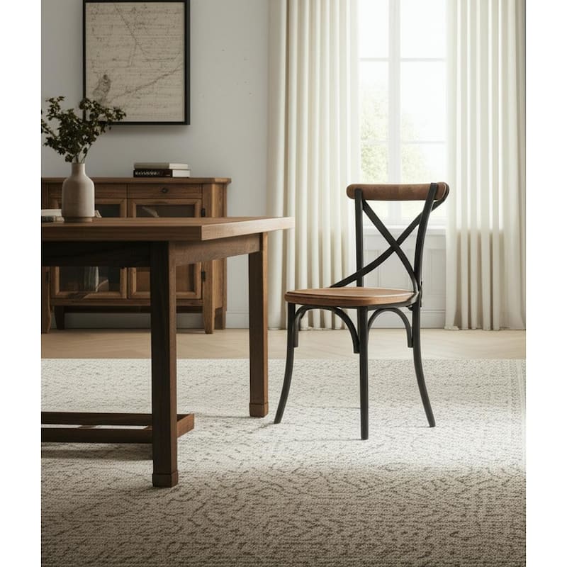 HomeRoots Light Brown and Black Solid Wood And Iron Cross Back Dining Side Chair - 19.5 in. x 35.5 in. x 20.5 in. - 19.5 in. x 35.5 in.  x 20.5 in. - Single