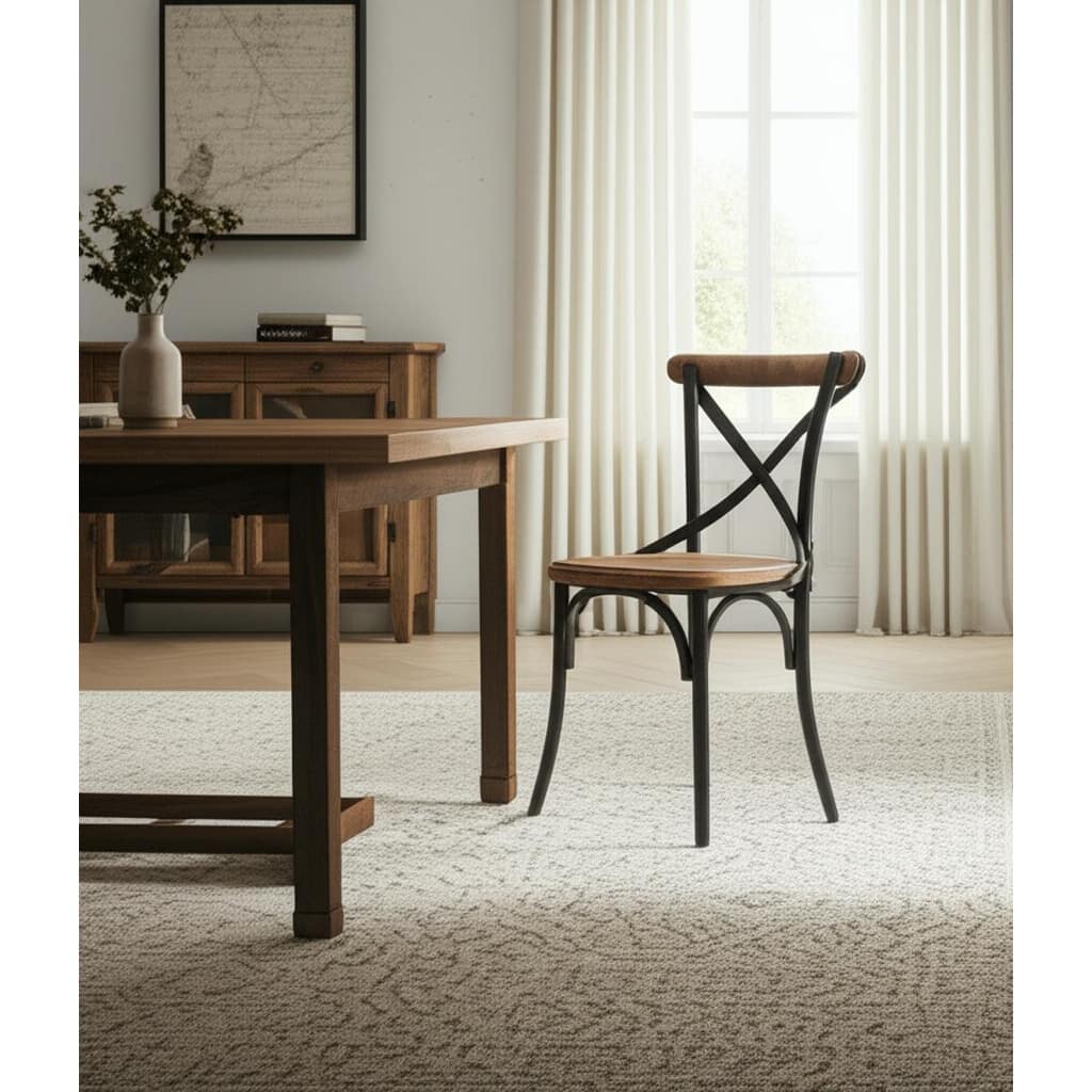 HomeRoots Light Brown and Black Solid Wood And Iron Cross Back Dining Side Chair - 19.5 in. x 35.5 in. x 20.5 in.