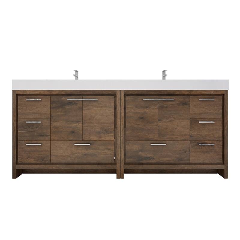 Dove 84'' Freestanding Vanity with Double Reinforced Acrylic Sink - Matte - Rose Wood