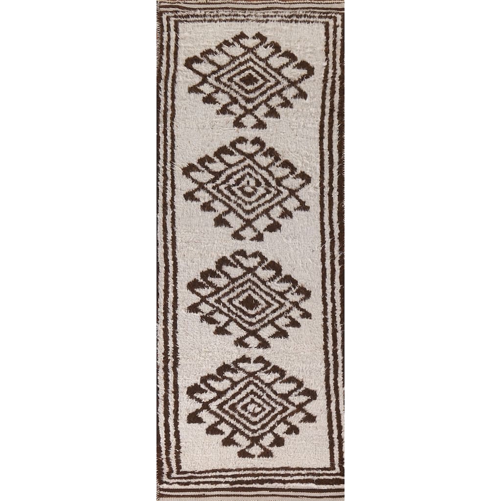 Tribal Anatolian Turkish Runner Rug Handmade Geometric Wool Carpet - 3'4"x 10'9"