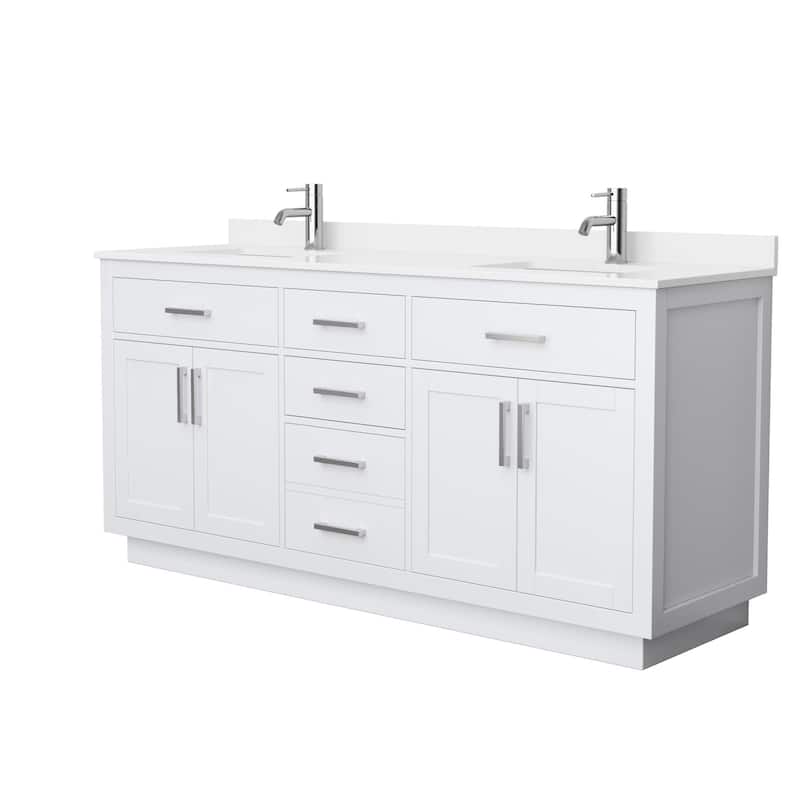 Beckett TK 72-inch Double Vanity, Single Hole Quartz Top - White, Nickel Trim, White Quartz Top