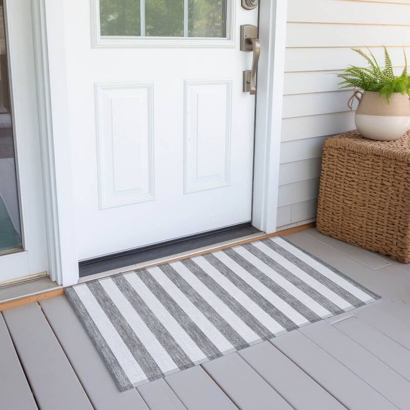 Fafi Stripe Weather Resistant Blended Style Outdoor Rug