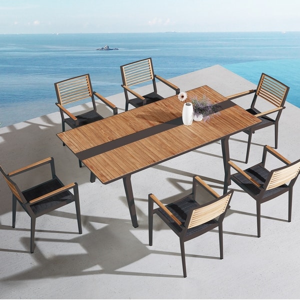 Shop Higold Champion Patio Dining Set 7 Pieces Outdoor Dining Chairs With Teak Solid Wood Tabletop Matte Charcoal Aluminum Frame Overstock 32182099