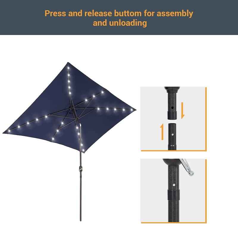 LIVOOSUN 10x6.5ft Steel Solar-Powered LED Patio Umbrella,w/Crank Tilt