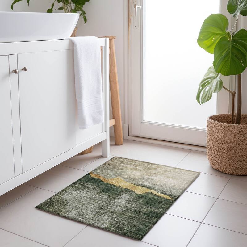 Machine Washable Indoor/ Outdoor Modern Contemporary Chantille Rug - Fern - 1'8" x 2'6"