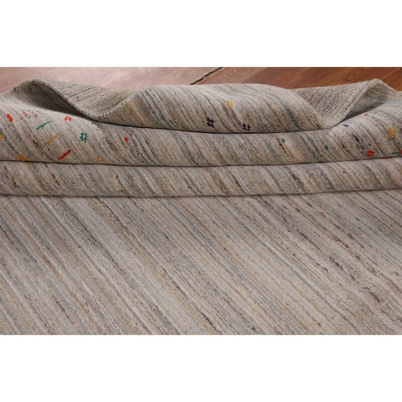 Earth Tone Striped Gabbeh Indian Square Area Rug Handmade Wool Carpet - 8'0" X 7'10"