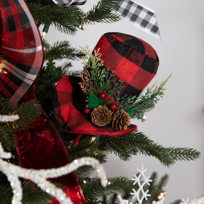 Set of 4 Red and Black Plaid Plush Winter Hat Christmas Picks 15"