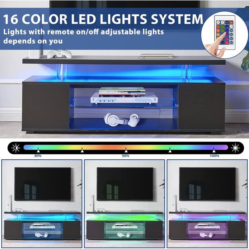 63" LED Gaming TV Console for 65" TVs - Media Storage & Entertainment Center with Side Cabinet