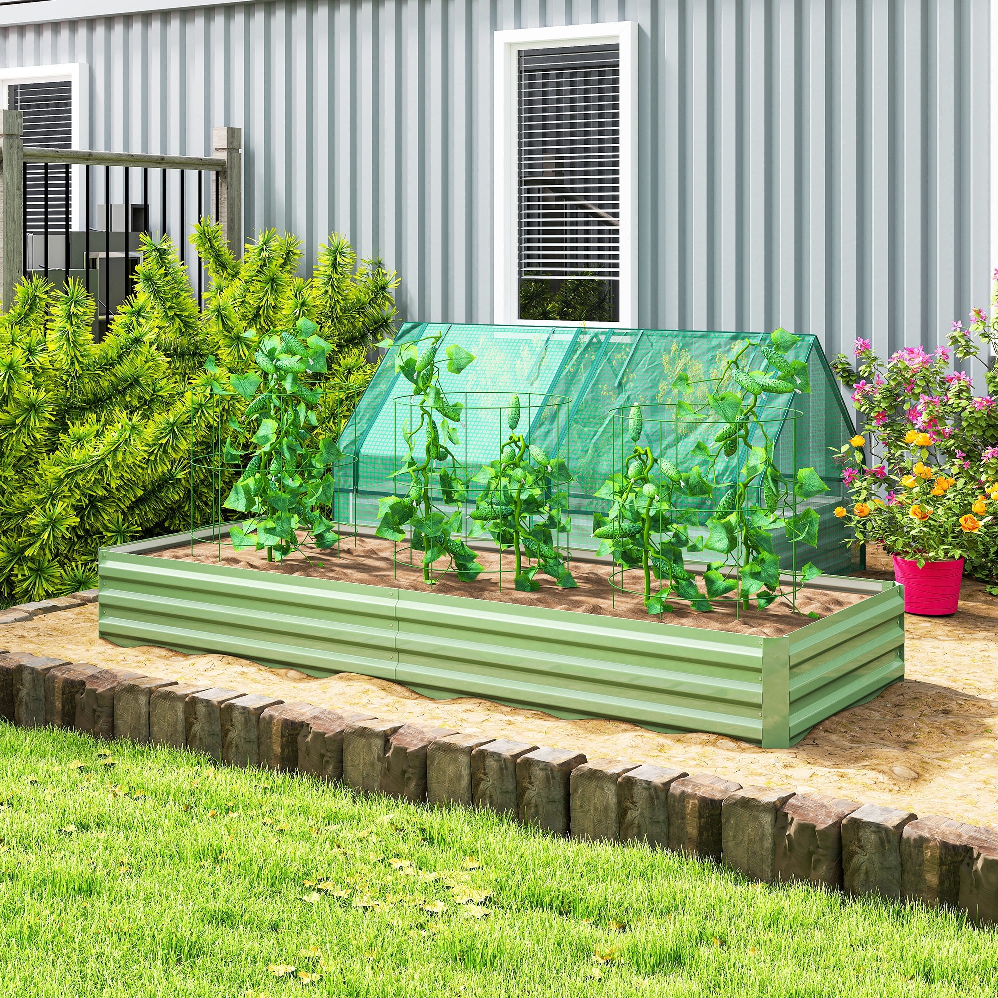 Outsunny Galvanized Raised Garden Bed, 8' x 3' x 1' Metal Planter Box, for Growing Vegetables, Flowers, Herbs, Succulents