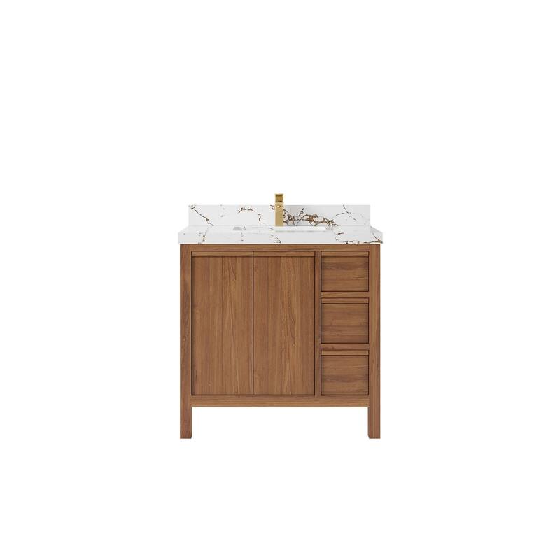 Willow Collections 36 in. W x 22 in. D Elizabeth Solid Teak Wood Center Sink Bathroom Vanity with Countertop