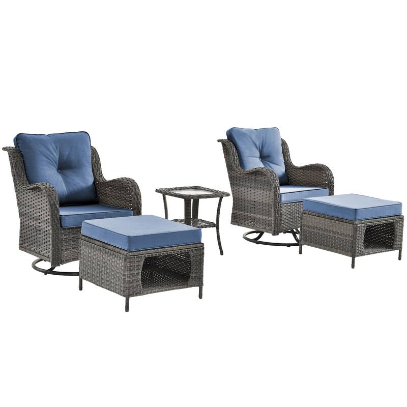 Gray Wicker Rattan Outdoor Patio Furniture Set Swivel Chair with Cushion