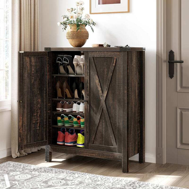 Moasis Farmhouse 5-Tier 20 Pairs Shoes Storage Cabinet with Double Doors for Entryway