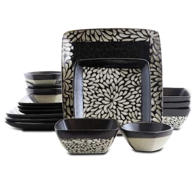 Elama Abstract Floral 16 Piece Stoneware Dinnerware Set