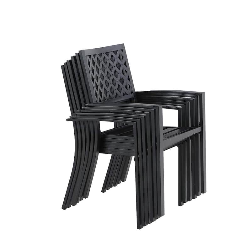 MAISON ARTS 6 Piece Black Metal Outdoor Furniture Patio Steel Frame Slat Seat Dining Arm Chairs - TypeB