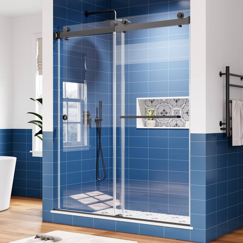 59 in. W x 72 in. H Sliding Frameless Shower Door with Tempered Glass - 59" x 72"