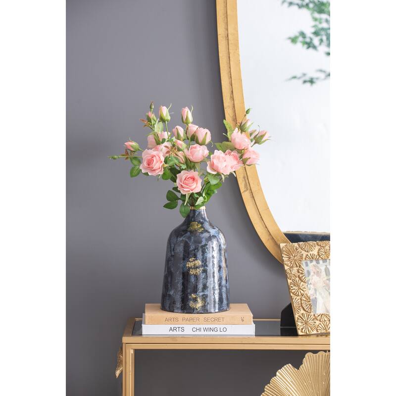 D6.7x10.2" Blue and Gold Decorative Glass Flower Vase