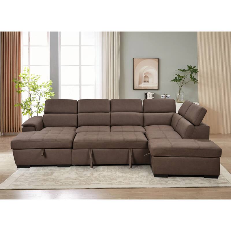 Roomfitters 128" U-Shaped Sectional Couch with Ottomans, Reversible Modular Sofa 7-Seater Couch with Storage Seat