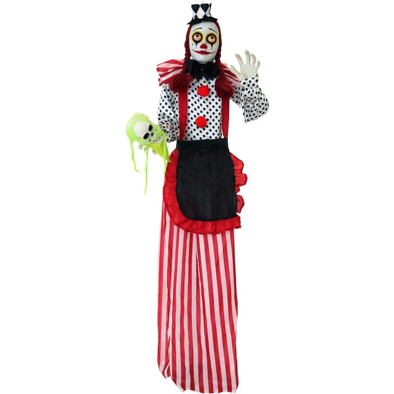 Haunted Hill Farm 5.4-ft. Standing Clown, Indoor/Covered Outdoor Halloween Decoration, LED Red Eyes, Poseable, Buffy