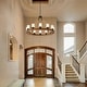 preview thumbnail 13 of 24, Rustic 6 Light Wagon Wheel Chandelier with Seeded Glass Shade