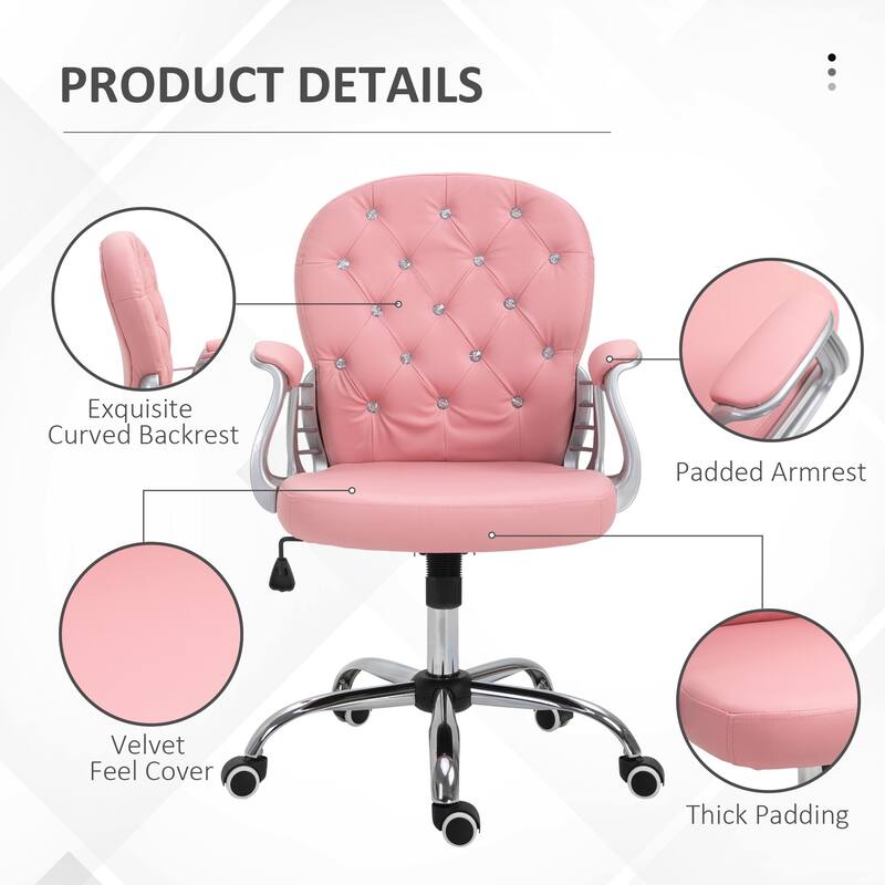 Pink Faux Leather Office Chair with Tilt Function, Padded Armrests & Swivel Wheels - 23.5" W x 23.75" D x 36.5" -40.5" H