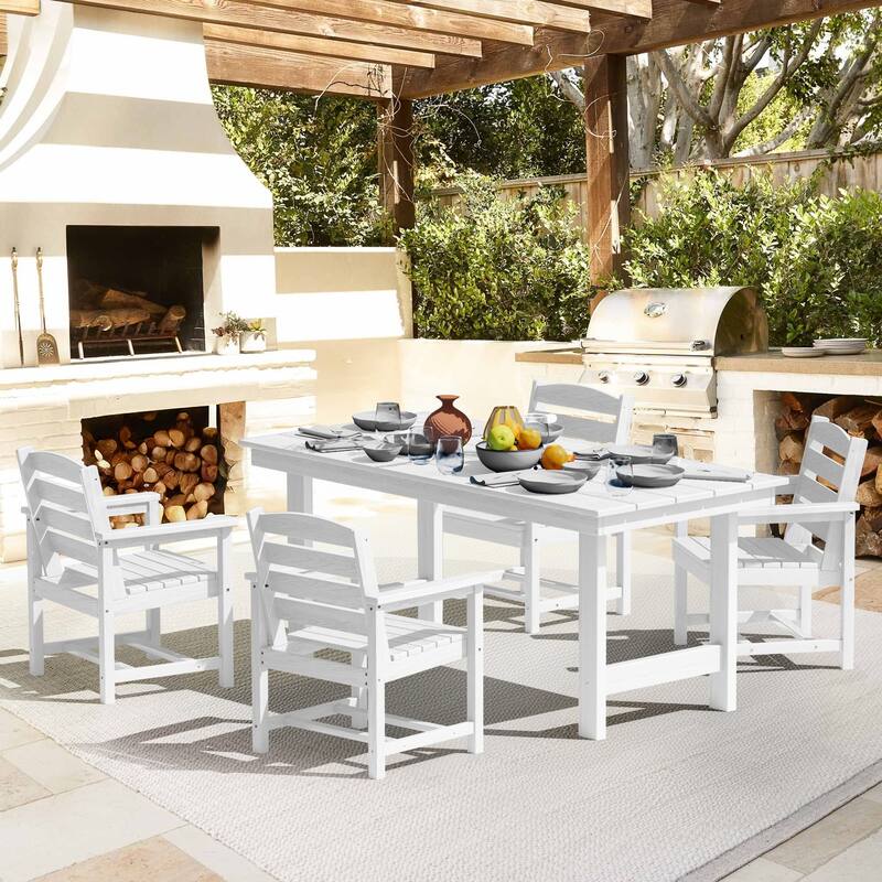 5-Piece HDPE Outdoor Dining Table Sets with Umbrella Hole - 1-Table 4-Chairs