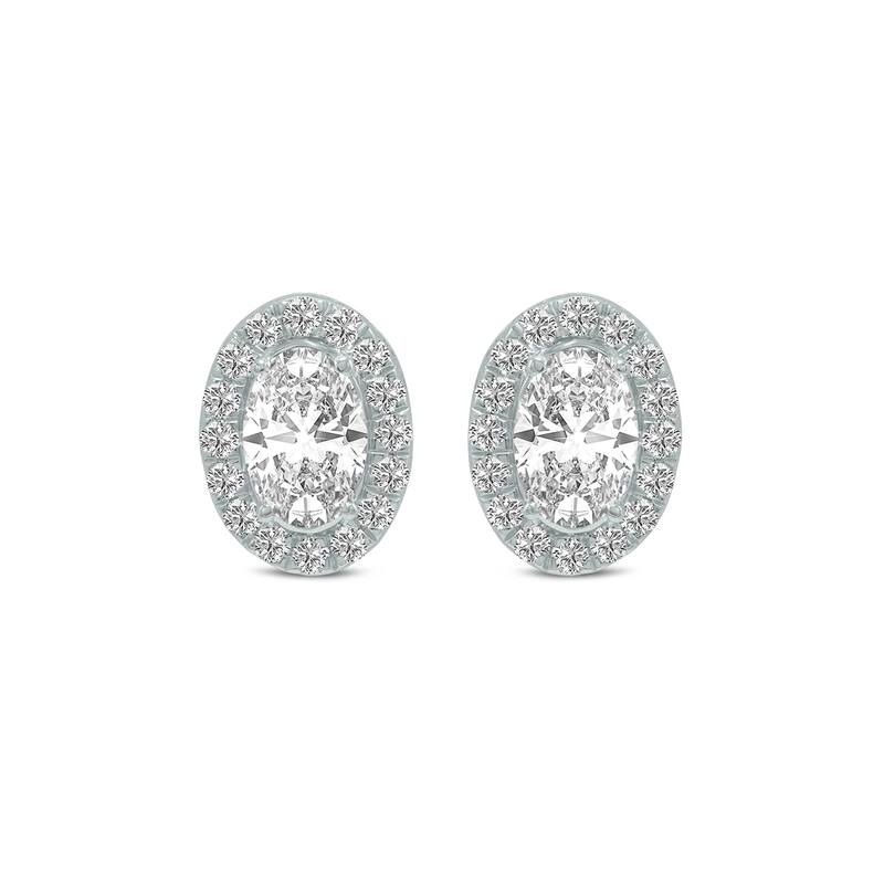 Marquee 1.50 Carat TW Oval Shape Lab Grown Diamond Halo Earrings in 14K White Gold